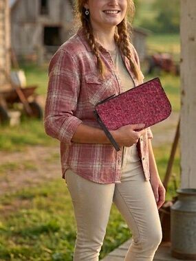 Harris Tweed Pink Herringbone Zip Clutch